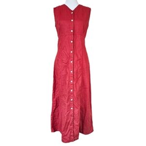 Valerie Stevens Vintage Linen Maxi Dress Women's 6 Button Front Cottage Summer